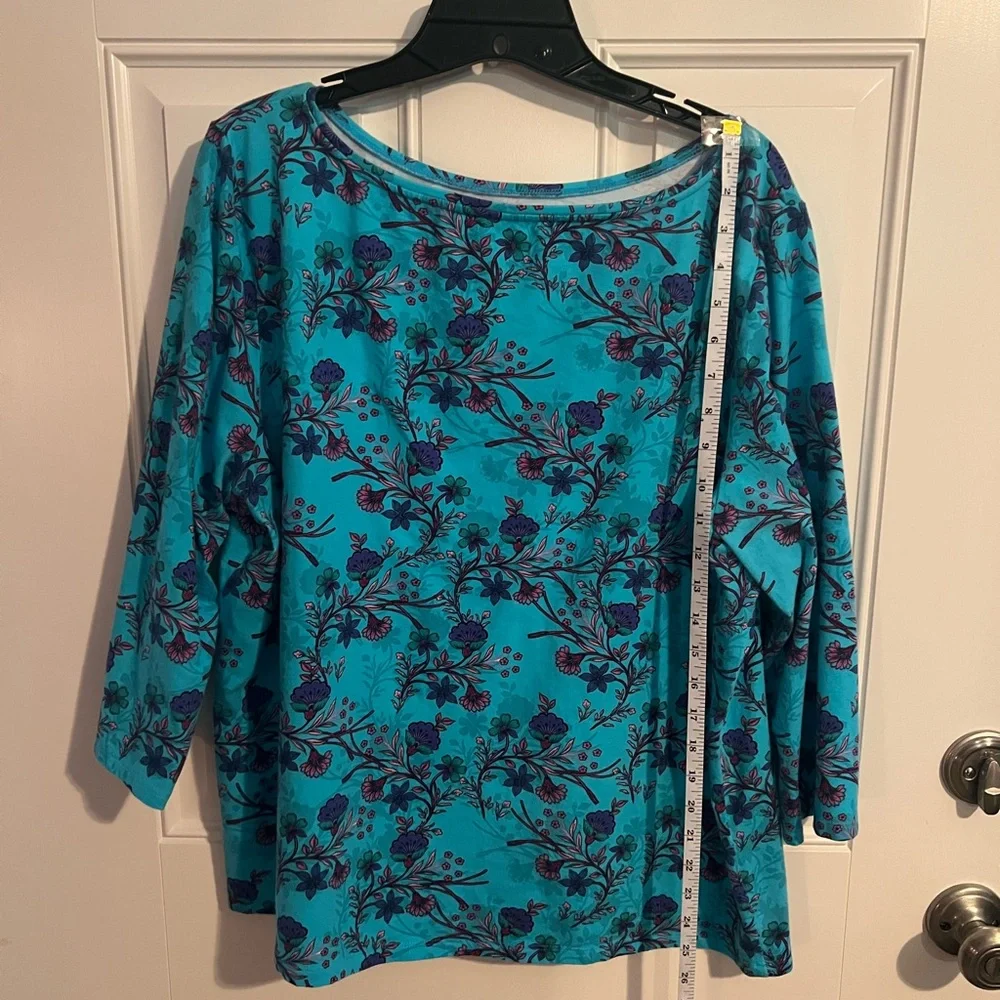 Talbots Blue 3/4 Sleeve Blouse with Floral Design - Picture 4 of 5
